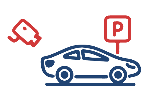 Illustration of a car near a parking sign with a security camera icon overhead.